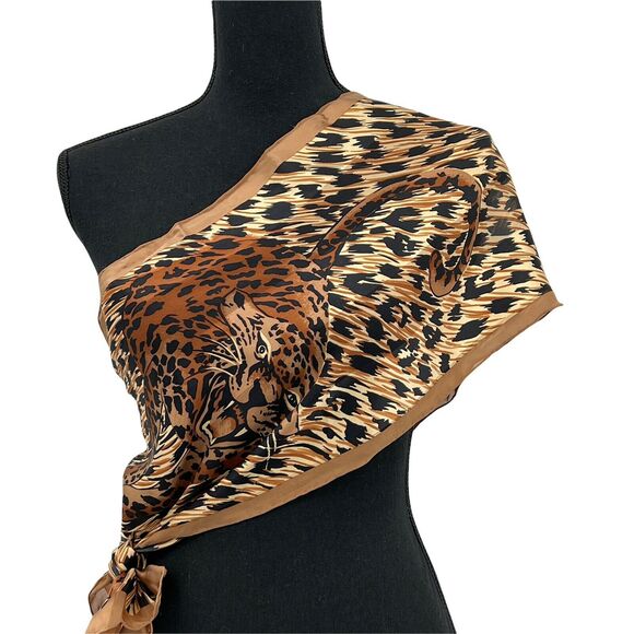 Vintage Silk Cheetah Animal Print Scarf Career Workwear Business Mob Wife - Picture 5 of 12